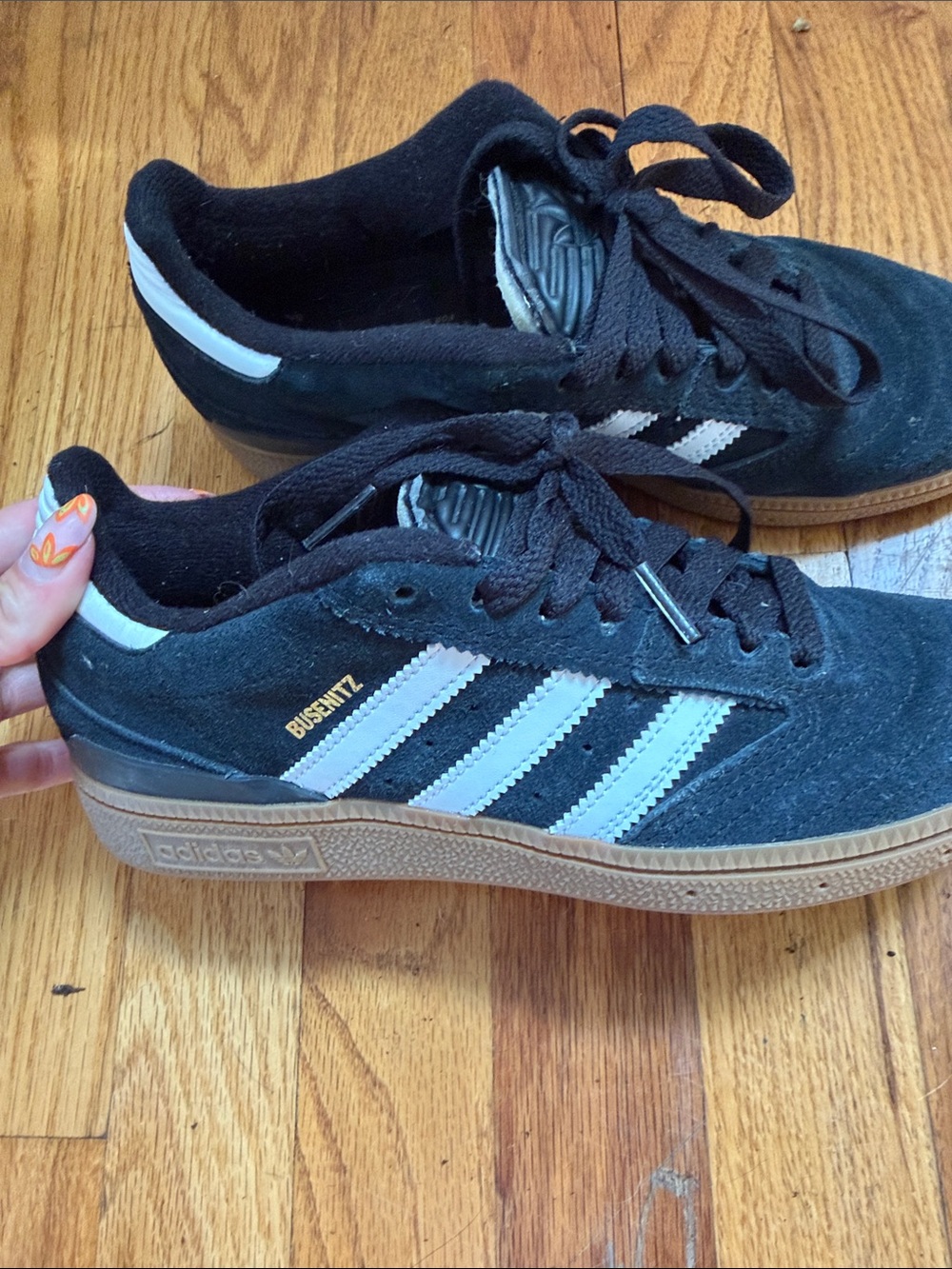 adidas Black Suede Sneakers with White Stripes